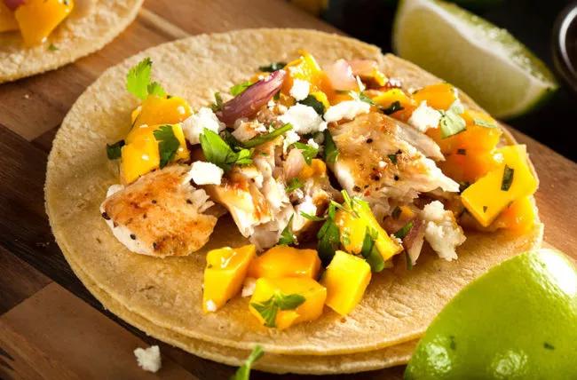 Fish and mango soft tacos