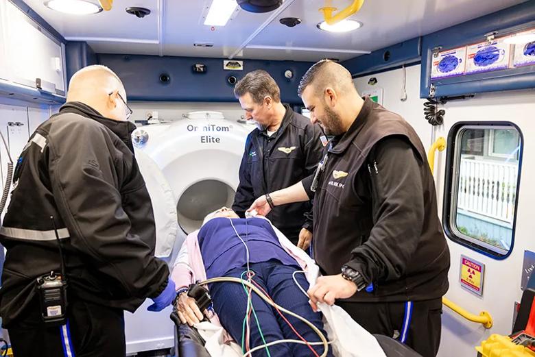 interior of mobile stroke unit showing its CT scanner