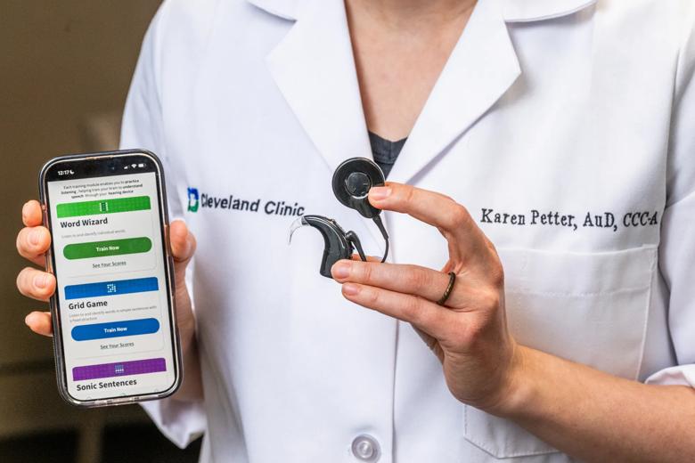 Cleveland Clinic Innovations' auditory therapy program displayed on a mobile device.